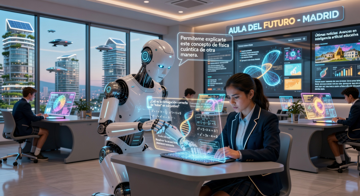 Robot de IA asistiendo a un estudiante