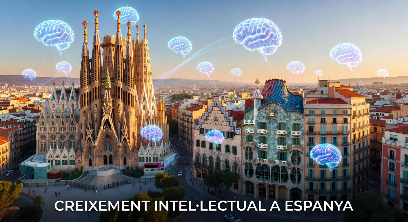 Arquitectura de Barcelona con iconos de cerebro