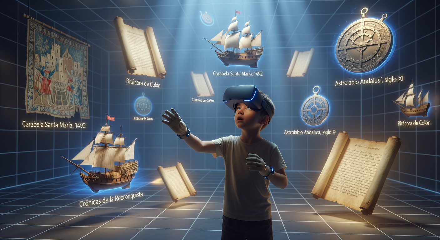Niño con casco VR en museo español