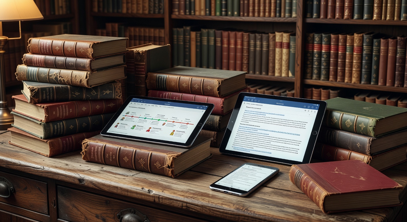 Libros vintage y gadgets modernos